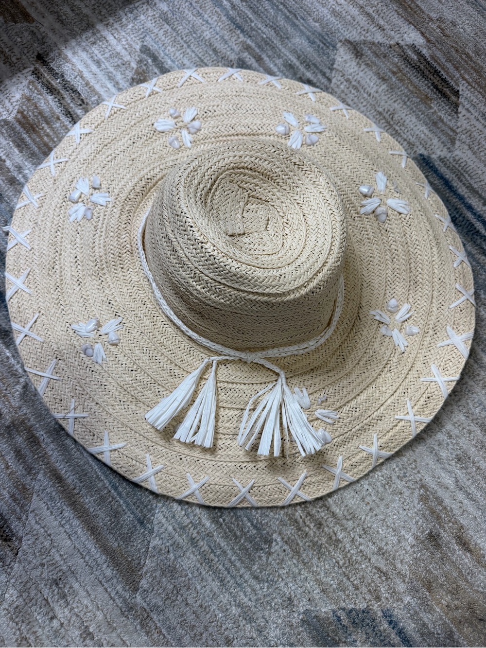 San Diego Hat Company Natural Straw Wide Brim Sun Hat with White Tassels